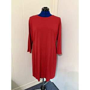 J. Jill Stretch Jersey Knit Long Sleeve Red Dress Sz Large Petite Holiday Comfy